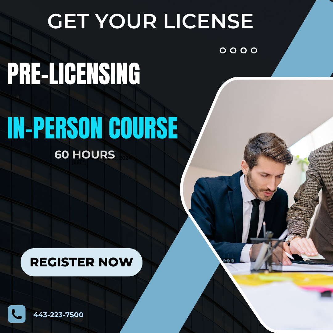 MD Real Estate Pre Licensing 60 hour Course  - Oct 16th- Dec 18th, 2023